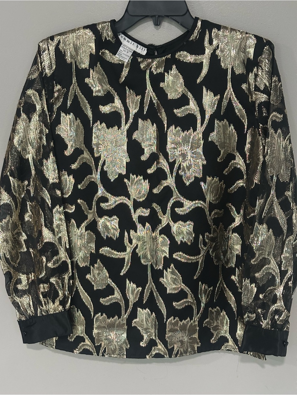Black & Gold Metallic Floral Blouse - Long Sleeve